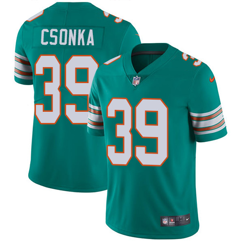 Nike Miami Dolphins 39 Larry Csonka Aqua Green Alternate Men Stitched NFL Vapor Untouchable Limited Jersey